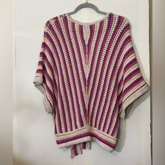 NEW Eva Mendes Teri Multicolor Striped Dolman Sleeve Tie Waist Crochet Knit Top - Picture 9 of 11